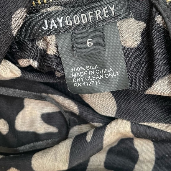 JAYGODFREY leopard animal print silk mini dress zipper back black 6 mob wife - Picture 5 of 13